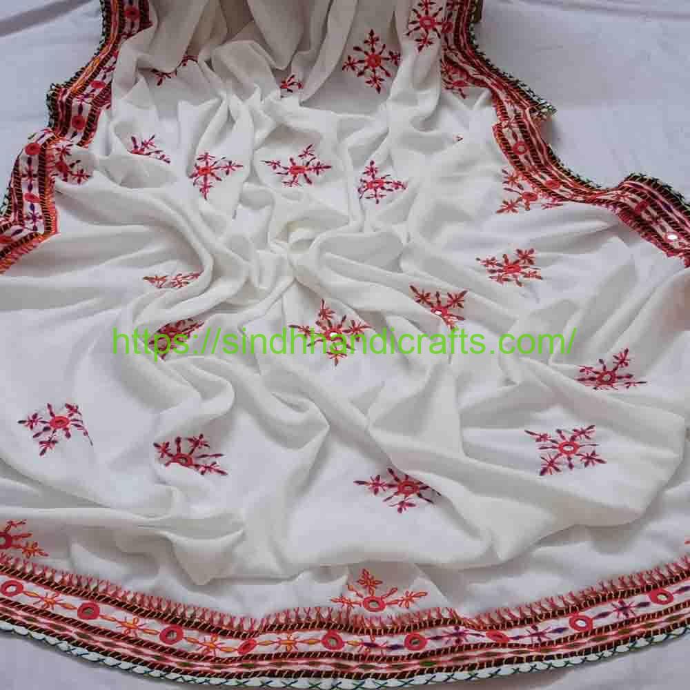 Hand Embroidered Chadar 60 Handcrafted Sindhi Balochi Chadar Design in White Color