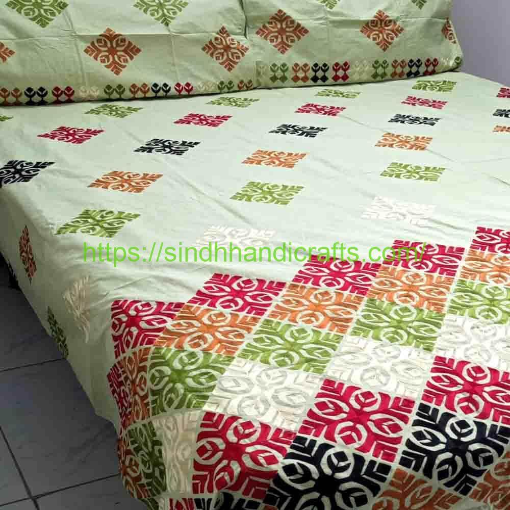Sindhi Embroidery Bedsheet 19b Sindhi Embroidered Bed sheets Designs with 2 Pillow Covers