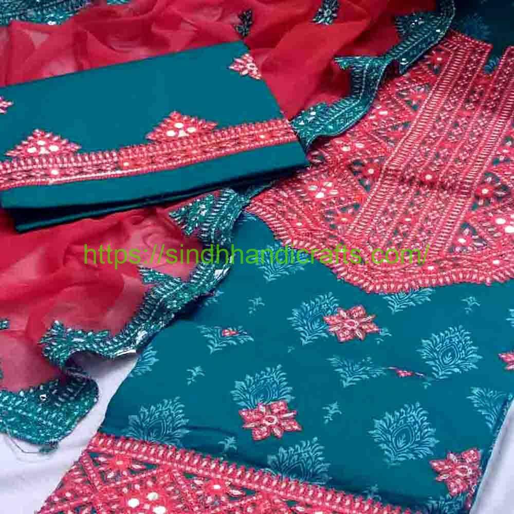 3 Piece Embroidered Dress for Women 14a Sindhi Embroidery Suits