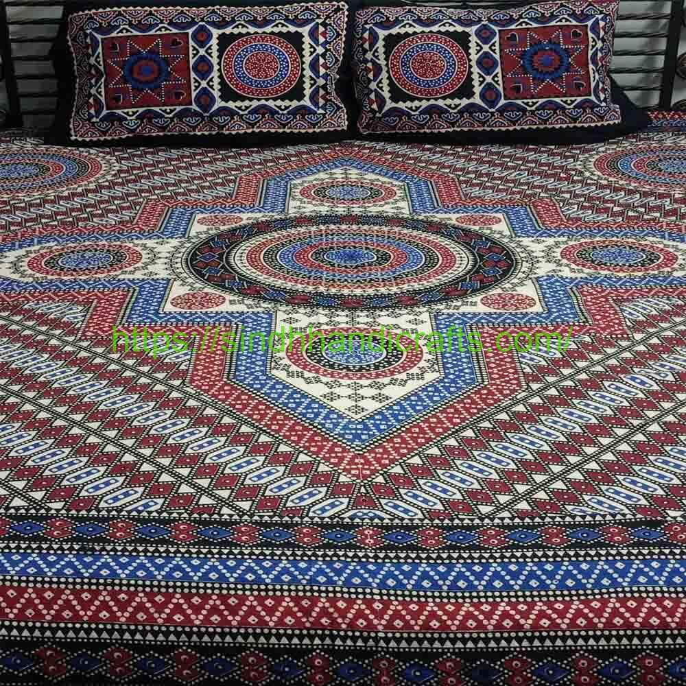 Block Print Bed Sheet 16a Online Bed Sheets in Pakistan with 2 Pillow Covers
