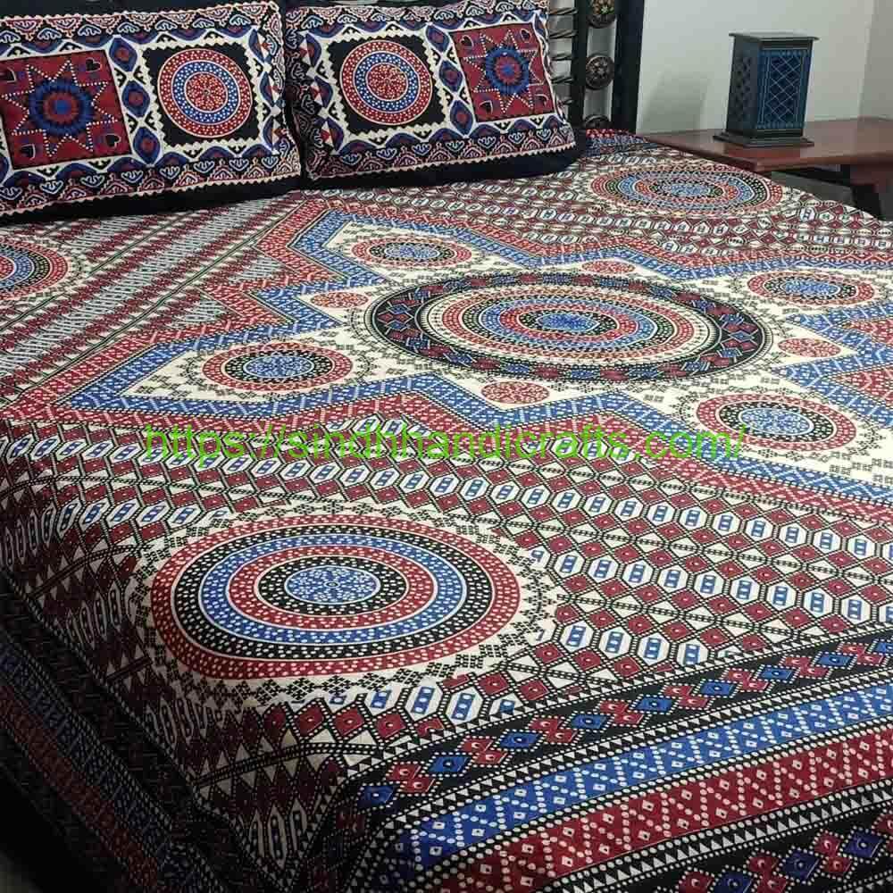 Block Print Bed Sheet 16b Online Bed Sheets in Pakistan with 2 Pillow Covers