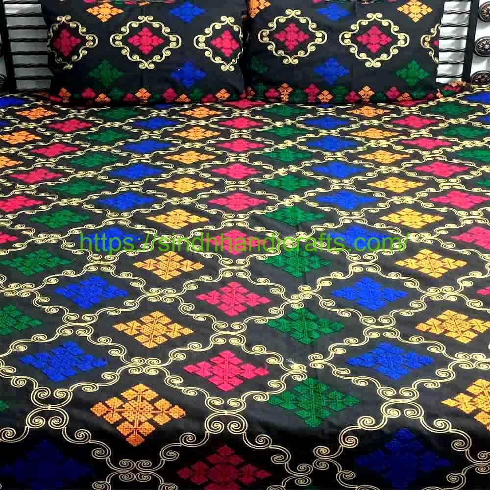 Sindhi Embroidery Bedsheet 11 Sindhi Embroidered Bed Cover