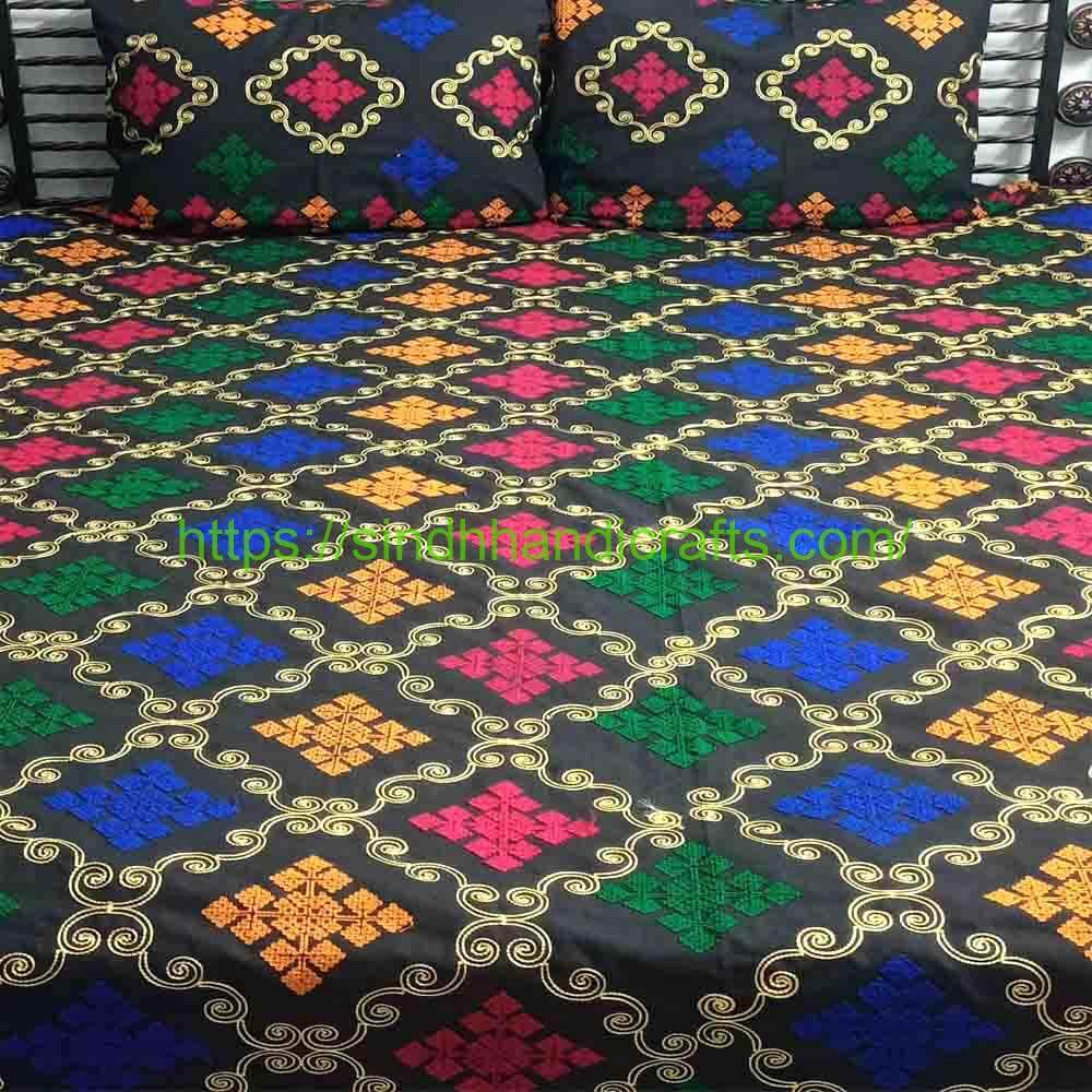 Sindhi Embroidery Bedsheet 11a Sindhi Embroidered Bed Cover