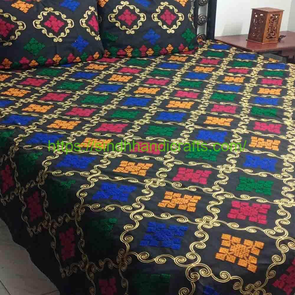 Sindhi Embroidery Bedsheet 11b Sindhi Embroidered Bed Cover