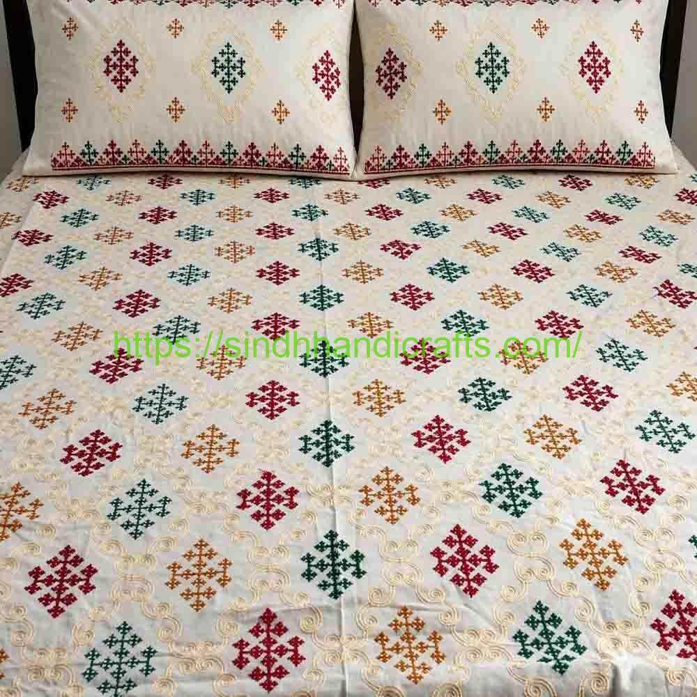 Sindhi Embroidery Bedsheet 18a Floral Bed sheet Design for Embroidery