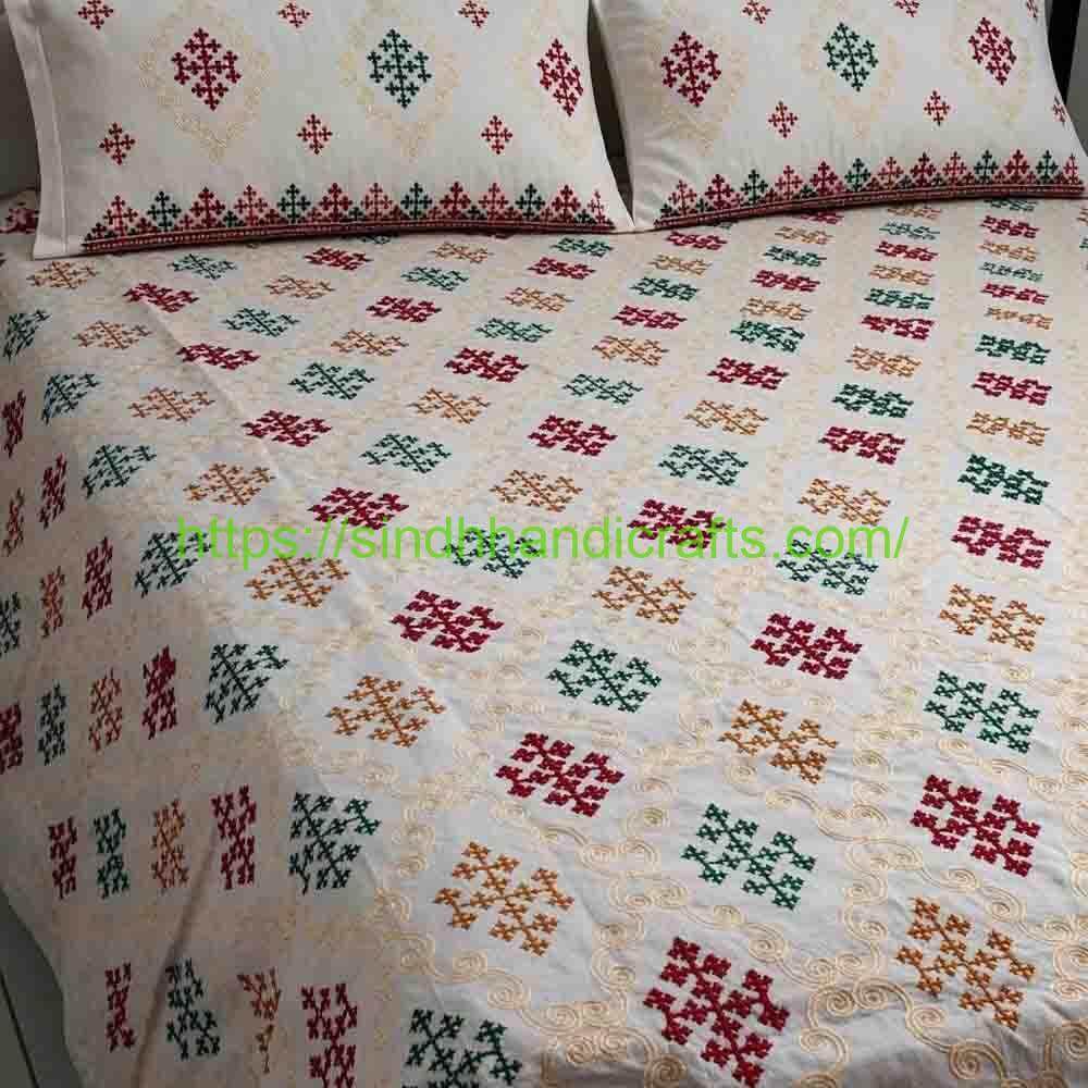 Sindhi Embroidery Bedsheet 18b Floral Bed sheet Design for Embroidery