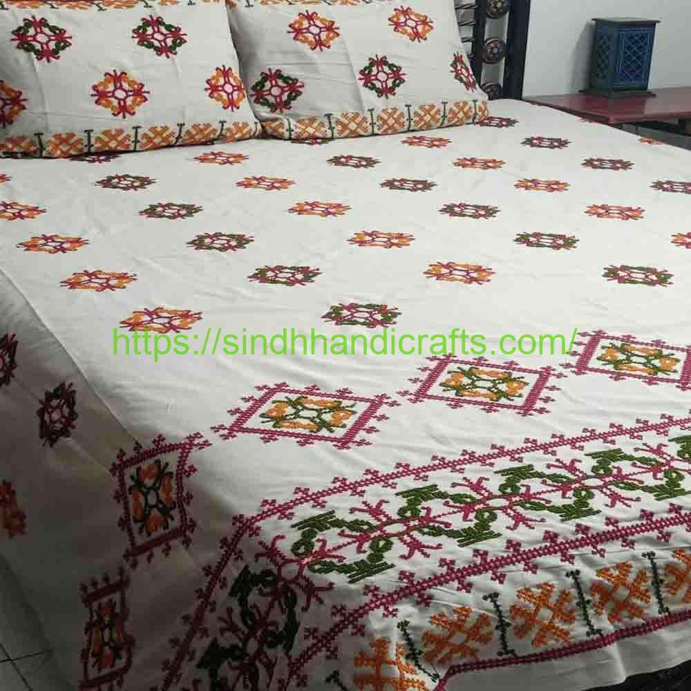 Sindhi Embroidery Bedsheet 5b Sindhi Bed Sheet with Embroidery