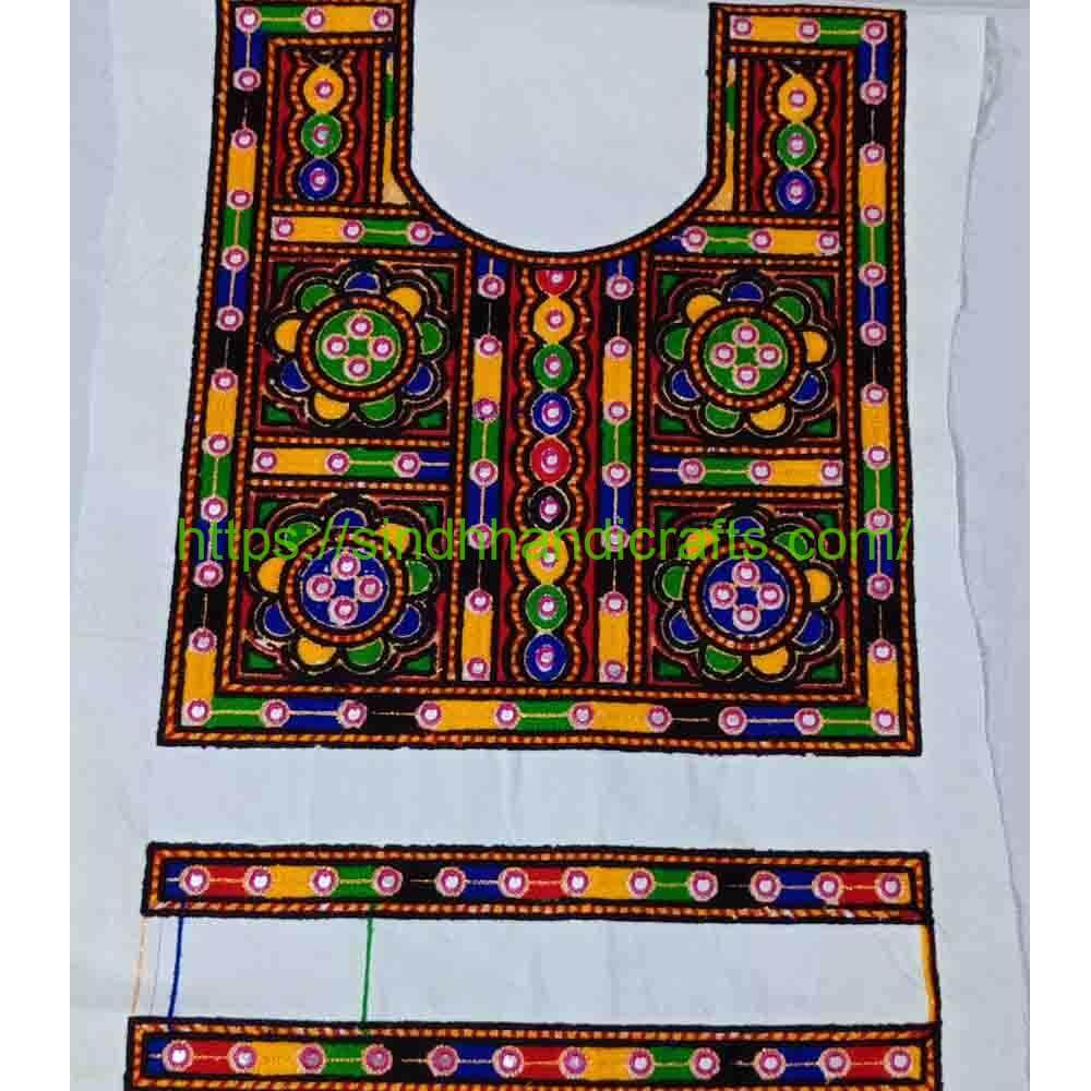 Neck Design Large 1 Sindhi Embroidered Shirt Neck Design with Cuff set