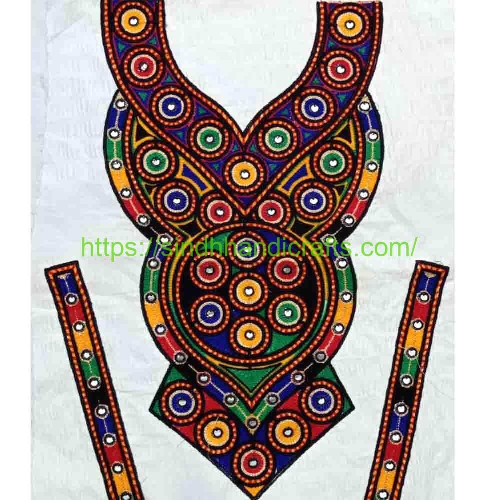 Neck Design Large 31 Embroidered Neck Lines with Mirror Work with Cuff set