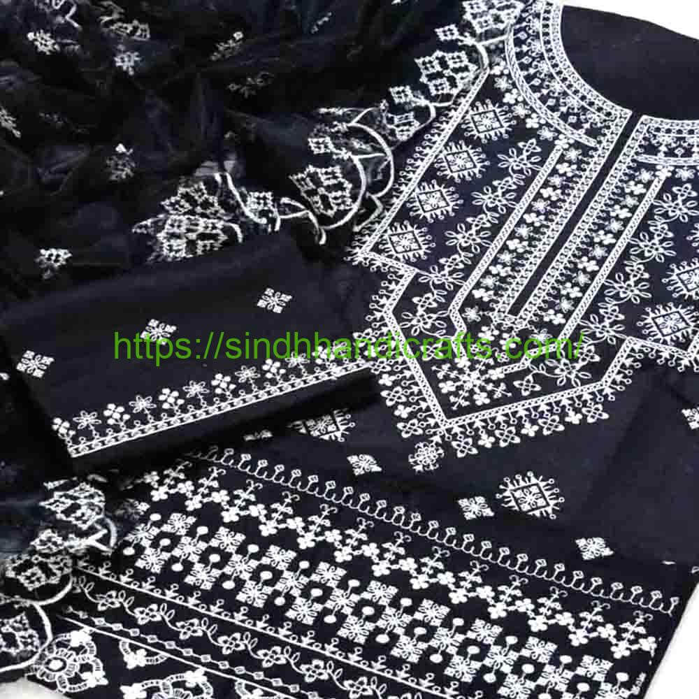 3 Piece Embroidered Dress for Women 22 Classic Embroidered Black Dress