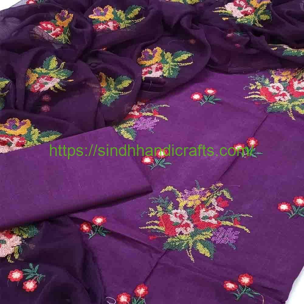 3 Piece Embroidered Dress for Women 25 Sindh Dress with Classy Floral Embroidery