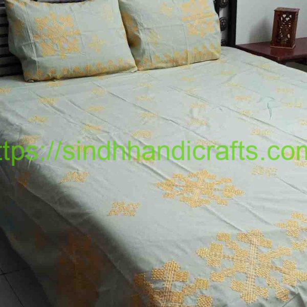 Sindhi Aari Work Bed Sheets (with 2 Pillow Covers)