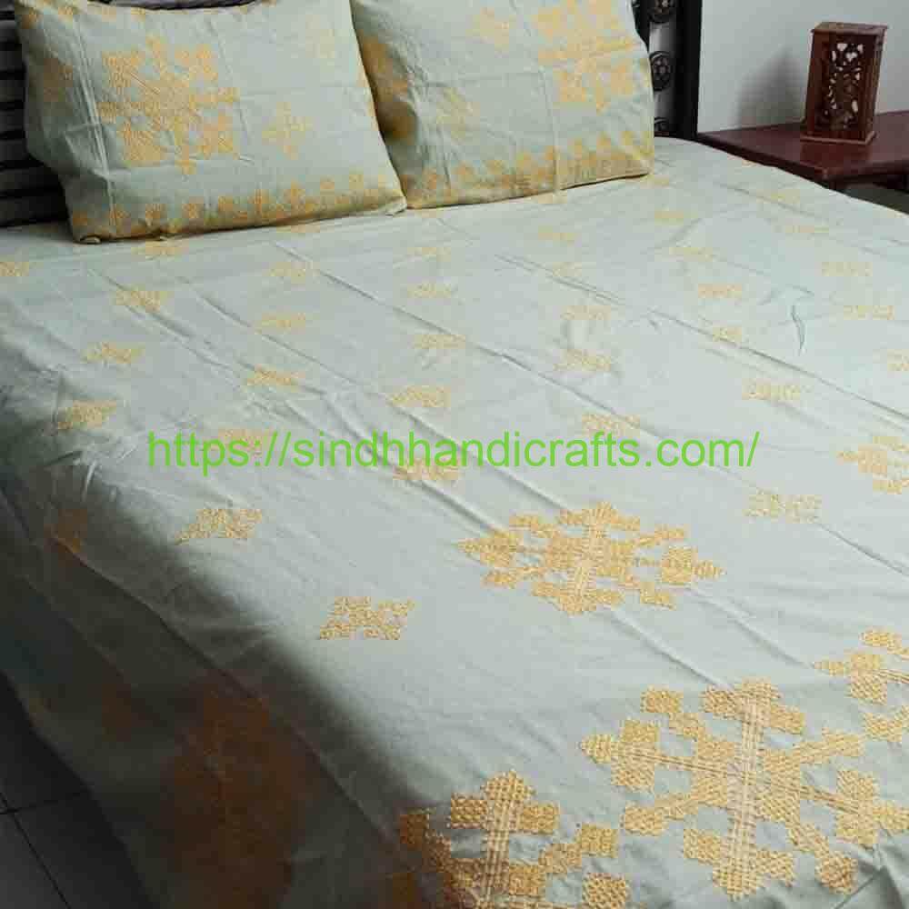 Aari Work Embroidered Bedsheet 2b Sindhi Aari Work Bed Sheets (with 2 Pillow Covers)