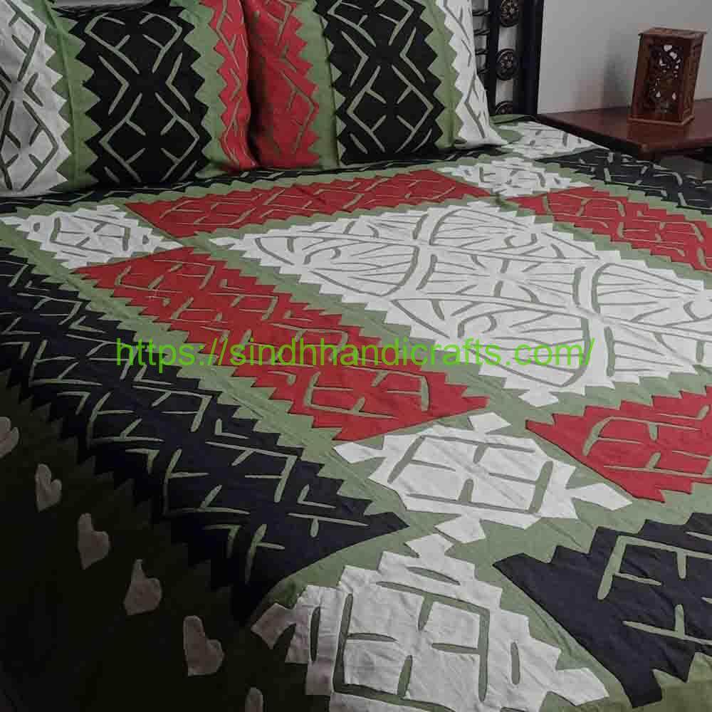 Applique Bedsheet 14b Unique Applic Work Bedsheets (with 2 Pillow Covers)
