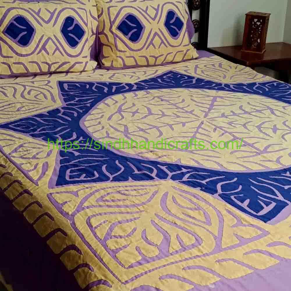 Applique Bedsheet 16b Sindhi Applic Bed Sheet Design (with 2 Pillow Covers)