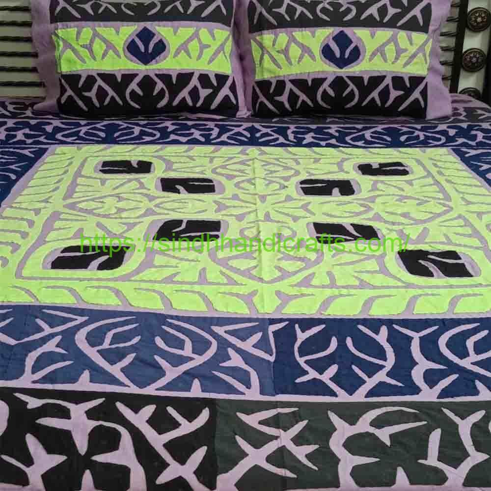 Applique Bedsheet 18a Finest Applic Bed sheet (with 2 Pillow Covers)