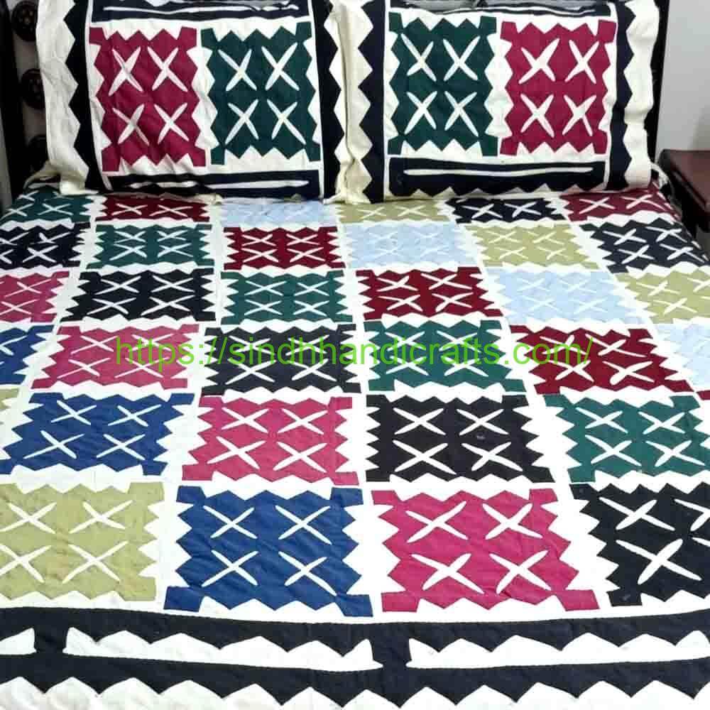 Applique Bedsheet 29a Unique Applic Work Bedsheets (with 2 Pillow Covers)