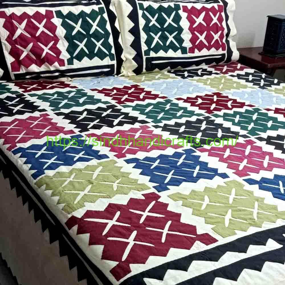 Applique Bedsheet 29b Unique Applic Work Bedsheets (with 2 Pillow Covers)
