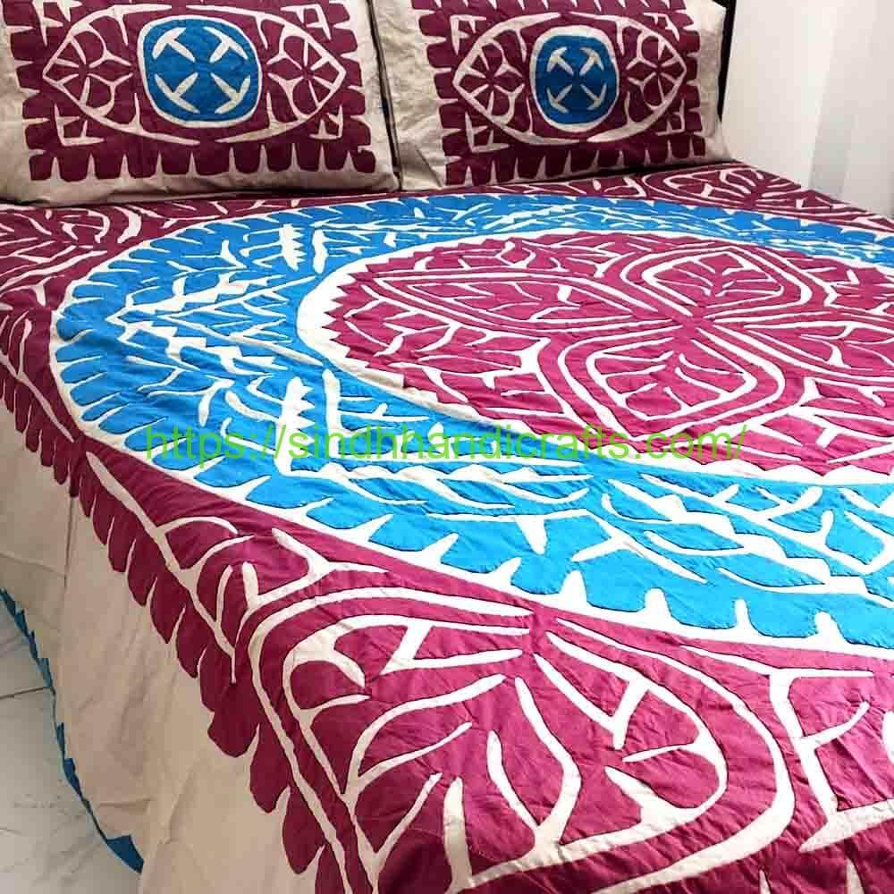 Applique Bedsheet 32b Applique Work Bedsheets (with 2 Pillow Covers)