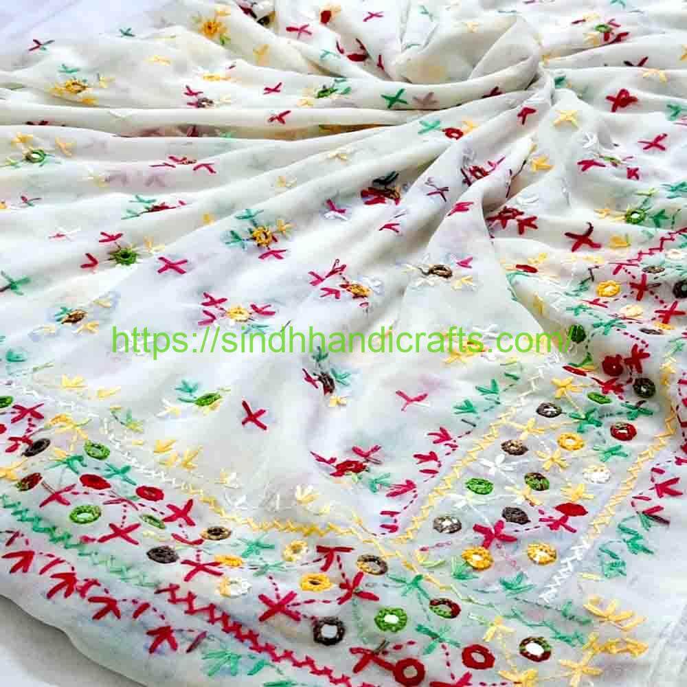 Hand Embroidered Chadar 75a Premium White Hand Embroidered Chadar for Women