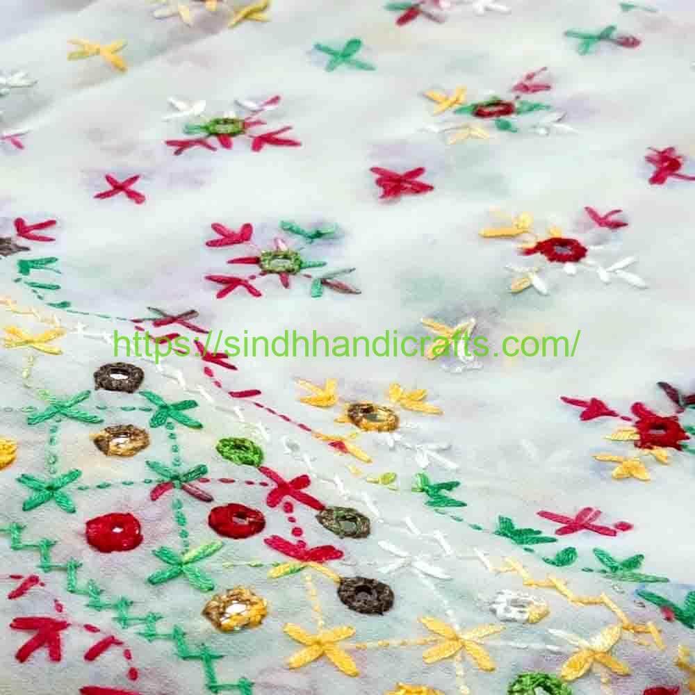 Hand Embroidered Chadar 75b Premium White Hand Embroidered Chadar