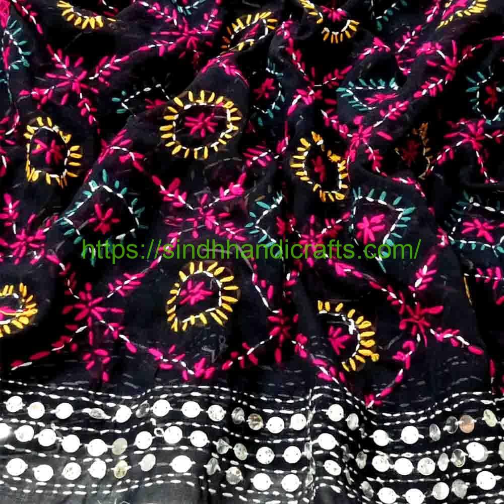 Handmade Phulkari Dupatta 13a Classic Black Phulkari Dupatta