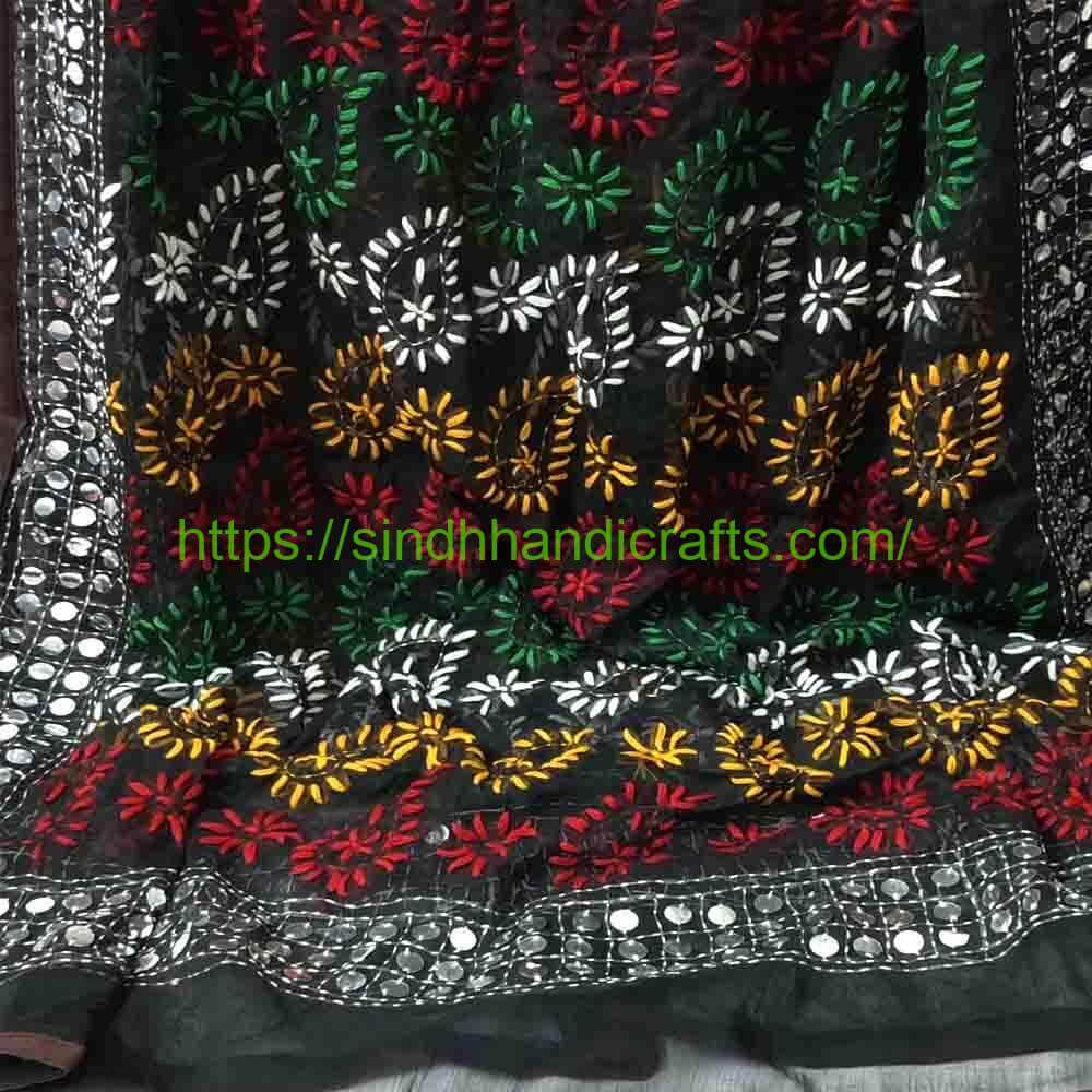 Handmade Phulkari Dupatta 15b Classic Black Phulkari Dupatta