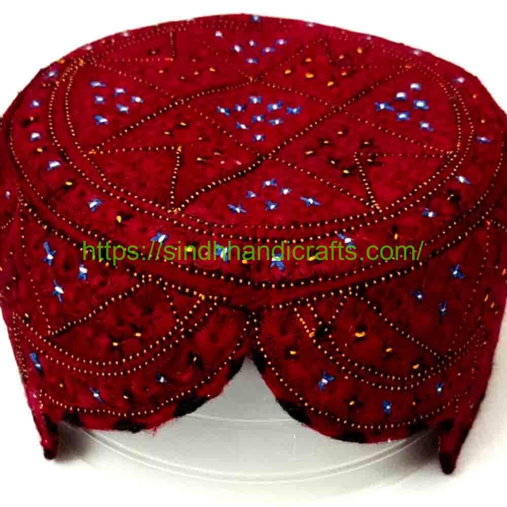 Handmade Sindhi Topi 7a Classic Red Sindhi Topi