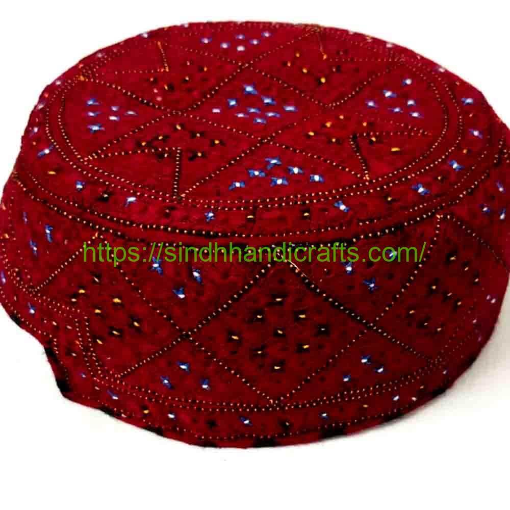 Handmade Sindhi Topi 7b Classic Red Sindhi Topi