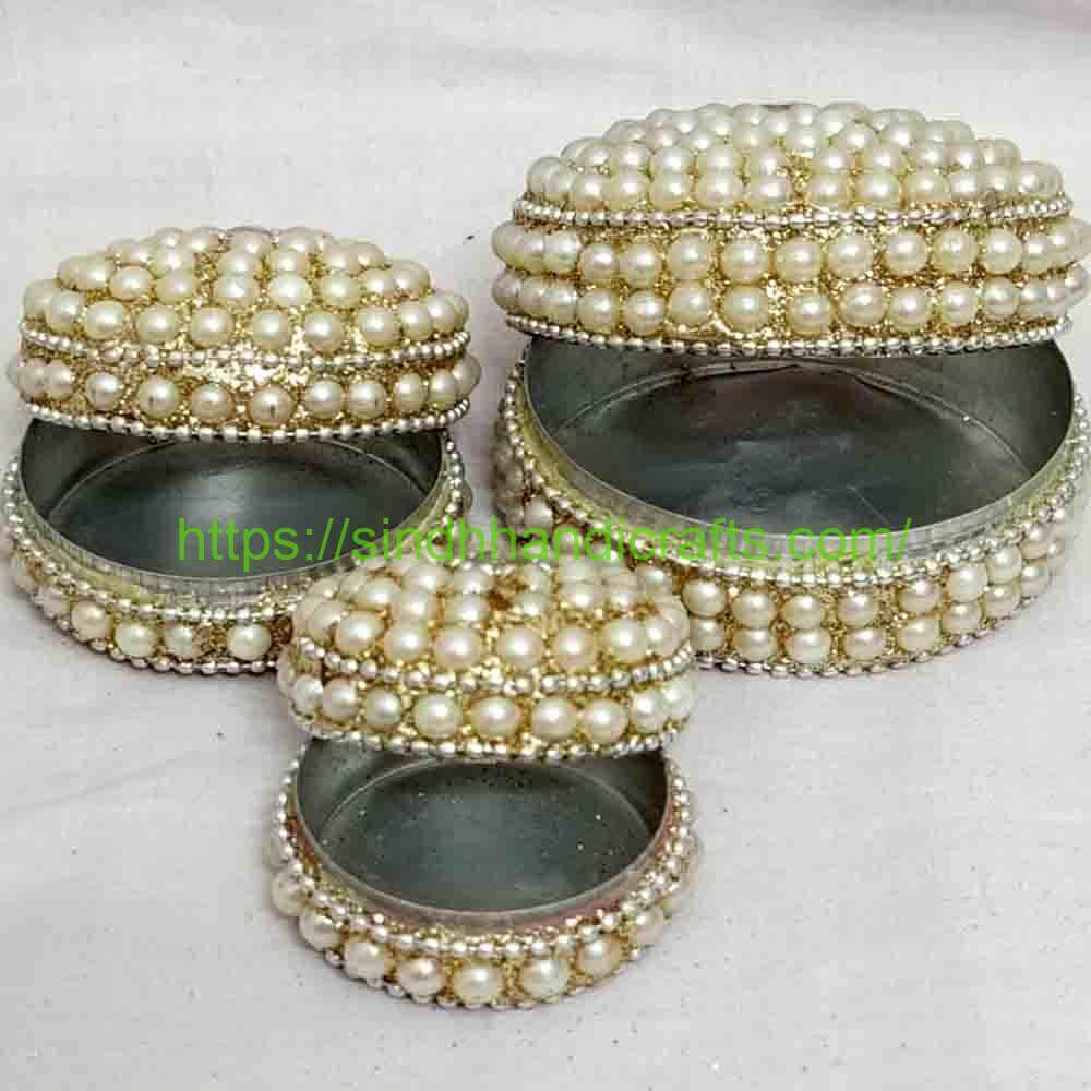 Pearl Beaded Jewel Case 5b Handcrafted Fancy Mini Jewelry Box
