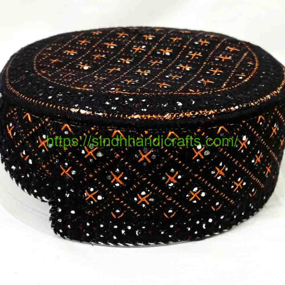 Sindhi Topi 16b Black Sindhi Cap Online