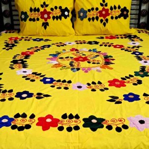 Handmade Velvet Applique Work Bed Sheets with 2 Pillow Covers