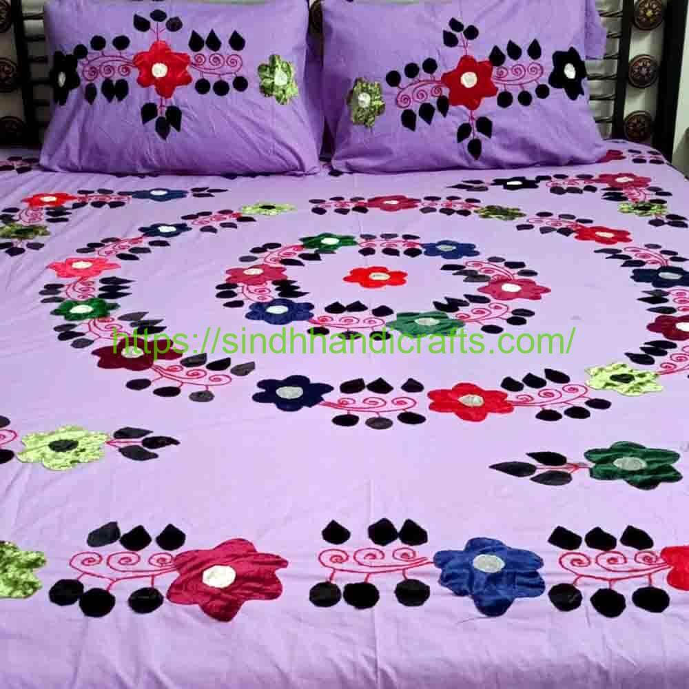 Handmade Bedsheet 12a Handmade Bedsheet Design (Applique Work) with 2 Pillow Covers