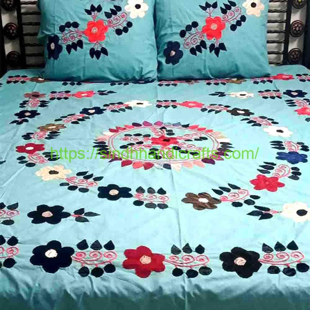 Handmade Bedsheet 13 Handmade Bedsheet Design (Applique Work) with 2 Pillow Covers