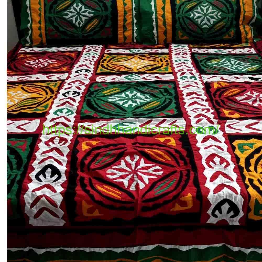 Rilli 10a Sindhi Colorful Rilli Bed Sheet with 2 Pillow Covers