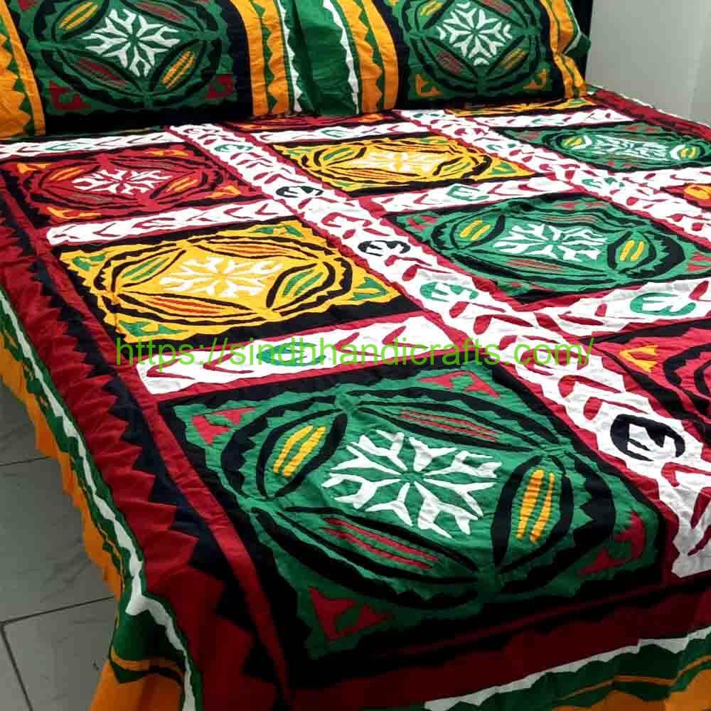 Rilli 10b Sindhi Colorful Rilli Bed Sheet with 2 Pillow Covers