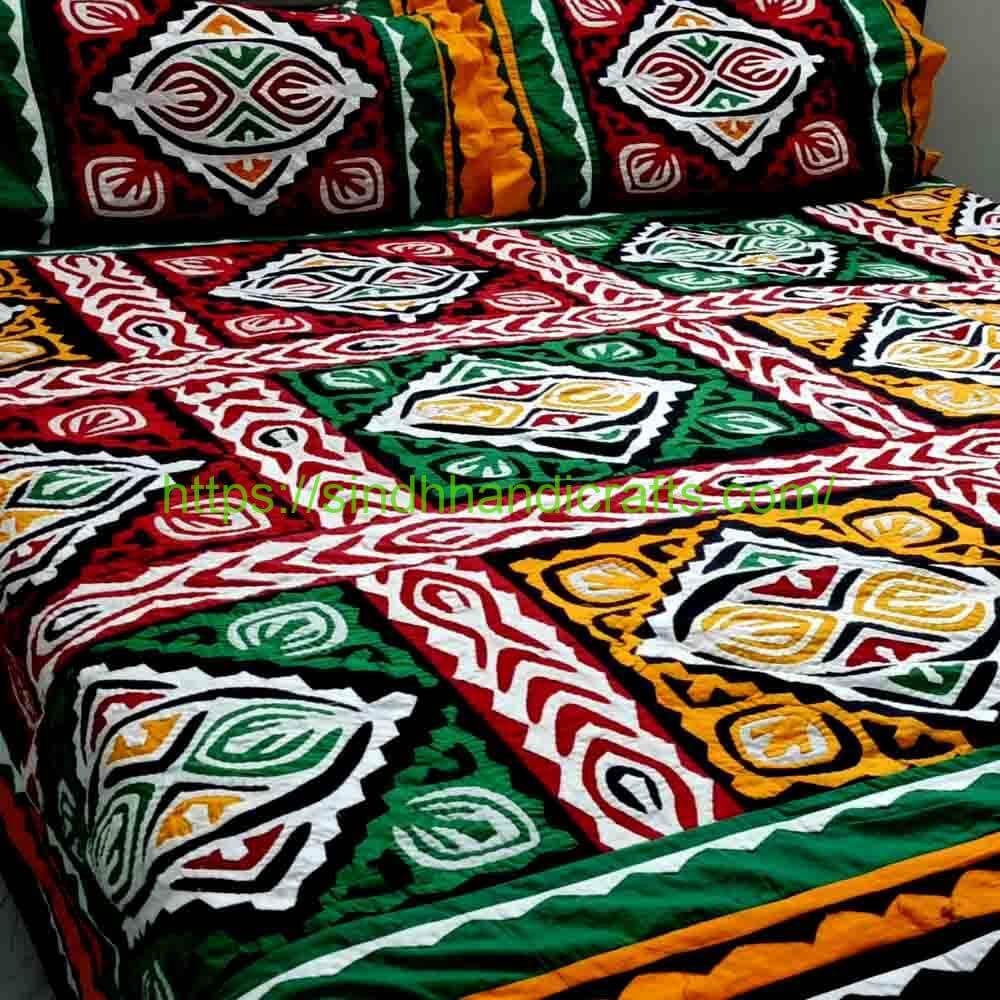 Rilli 12b Handmade Bedsheet Design (Applique Work) with 2 Pillow Covers