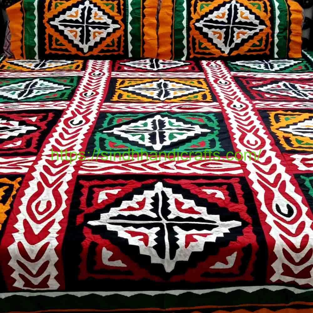Rilli 15a Sindhi Colorful Rilli Bed Sheet with 2 Pillow Covers