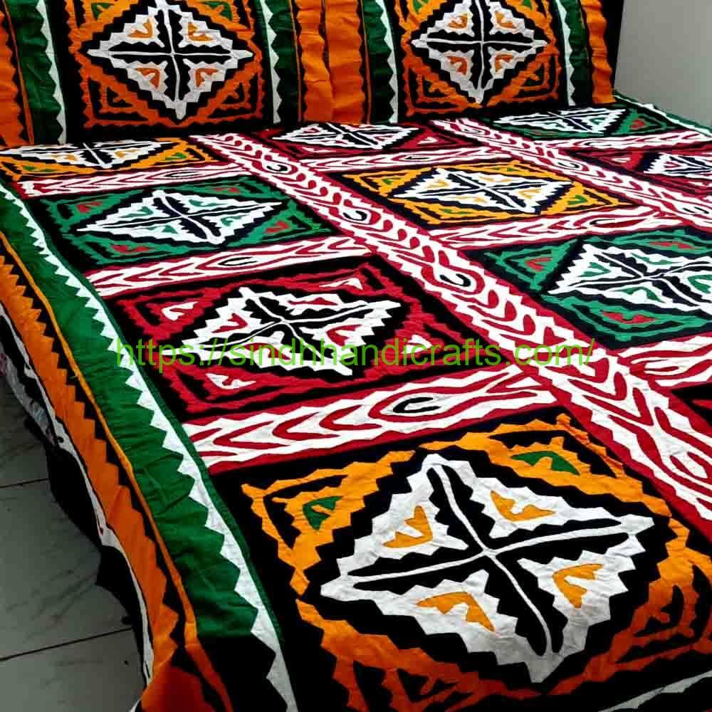 Rilli 15b Sindhi Colorful Rilli Bed Sheet with 2 Pillow Covers