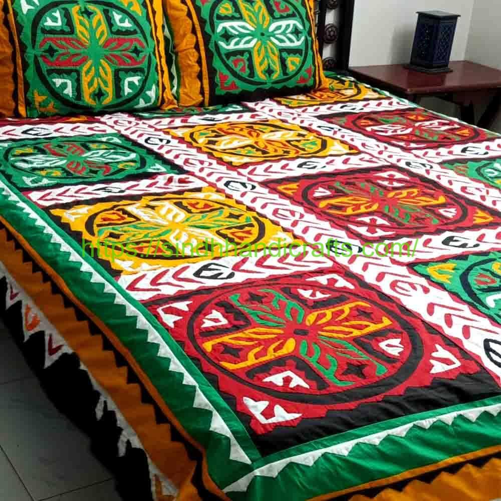 Rilli 1b Sindhi Colorful Rilli Bed Sheet with 2 Pillow Covers