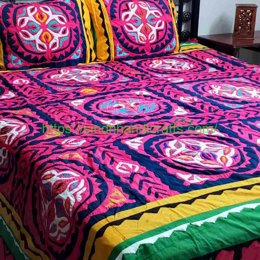Rilli 3b Sindhi Colorful Rilli Bed Sheet with 2 Pillow Covers