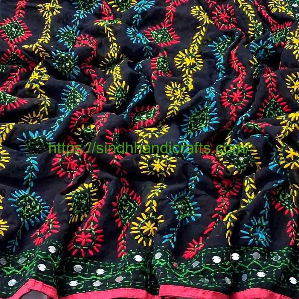 Handmade Phulkari Dupatta 21a Classy Black Phulkari Dupatta Design