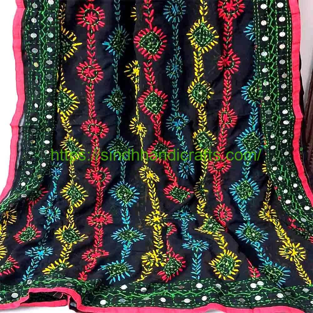 Handmade Phulkari Dupatta 21b Classy Black Phulkari Dupatta Design
