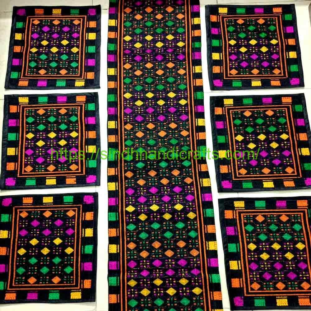 7pc Table Runner 8 Trendy Table Runner and Mats (Sindhi Embroidery)